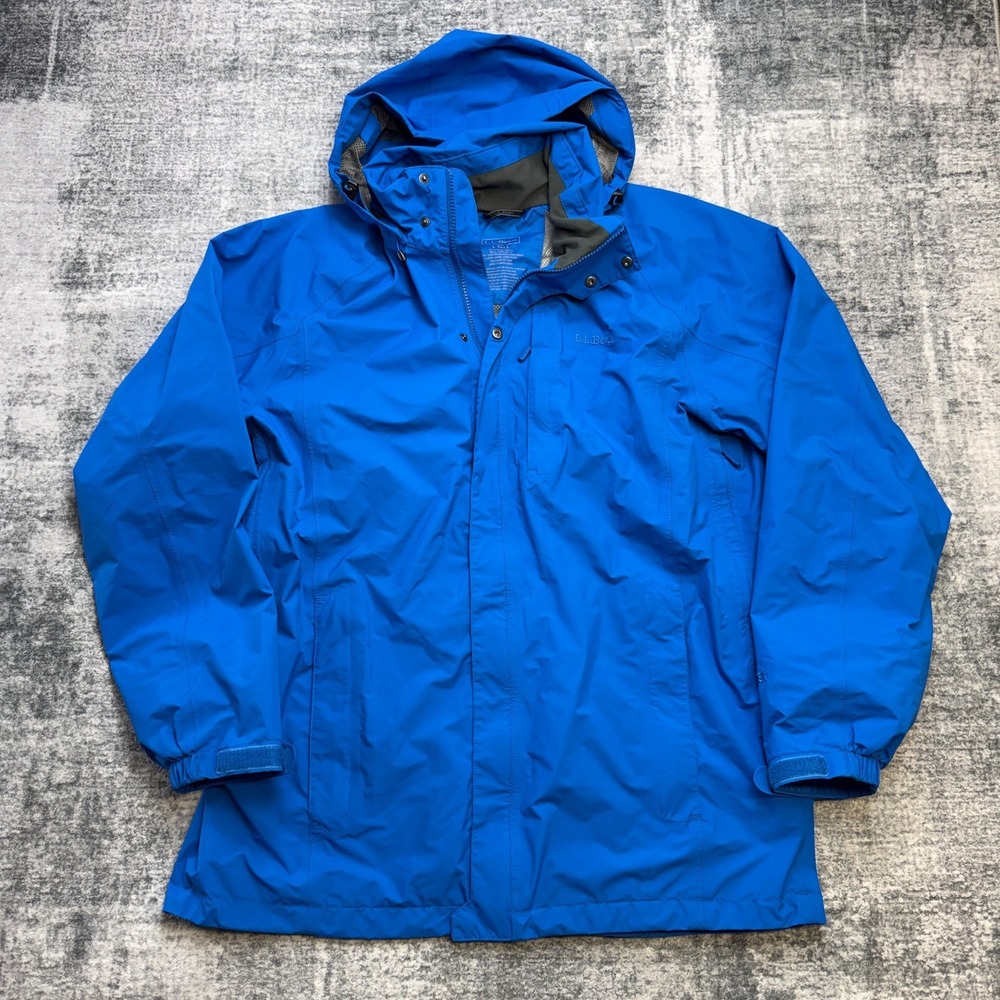 LL Bean Rain Jacket Mens Large Tall Blue Gore-Tex Waterproof Coat Packable Hood